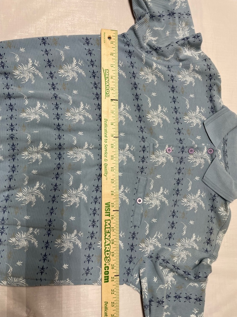 Men's Light Blue Palm-Print Short Sleeve Polo - Picture 4 of 5